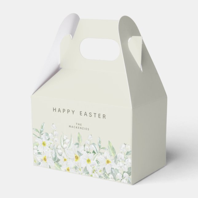 Custom Easter Message White Floral Border Favour Box (Front Side)