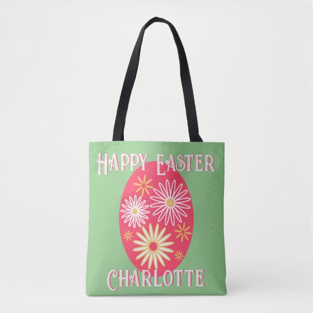 Custom Easter Modern Floral Easter Egg Tote Bag (Front)
