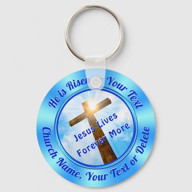 Custom Easter Party Favors, He is Risen Church Key Ring (Front)