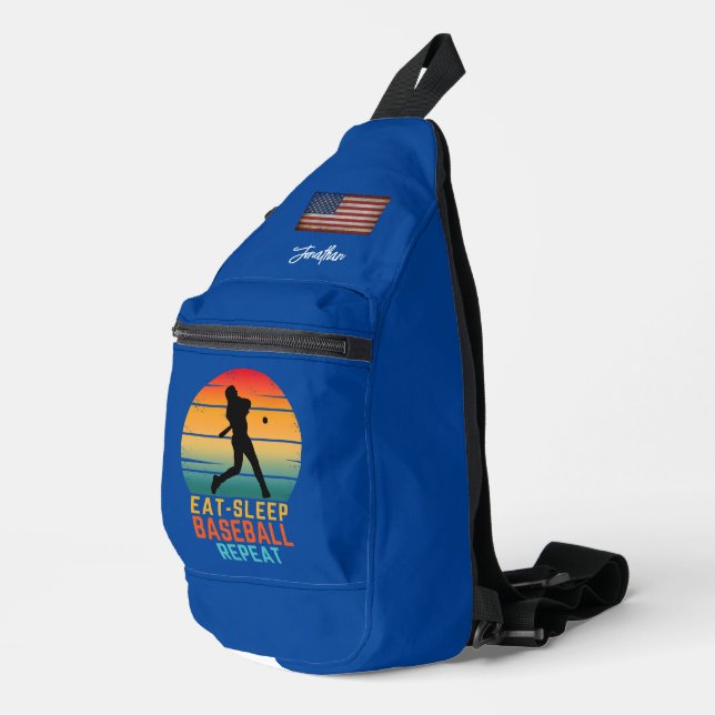 CUSTOM EAT SLEEP BASEBALL REPEAT SPORTS SLING BAG (Right Corner)