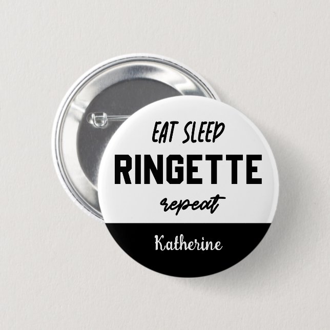 Custom Eat Sleep Ringette Repeat Ringette Player 6 Cm Round Badge (Front & Back)