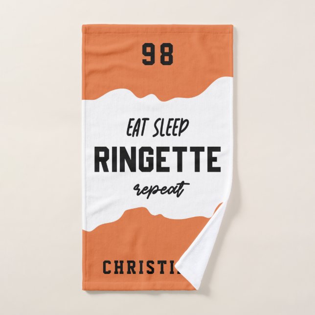 Custom Eat Sleep Ringette Repeat Ringette Player Hand Towel (Hand Towel)