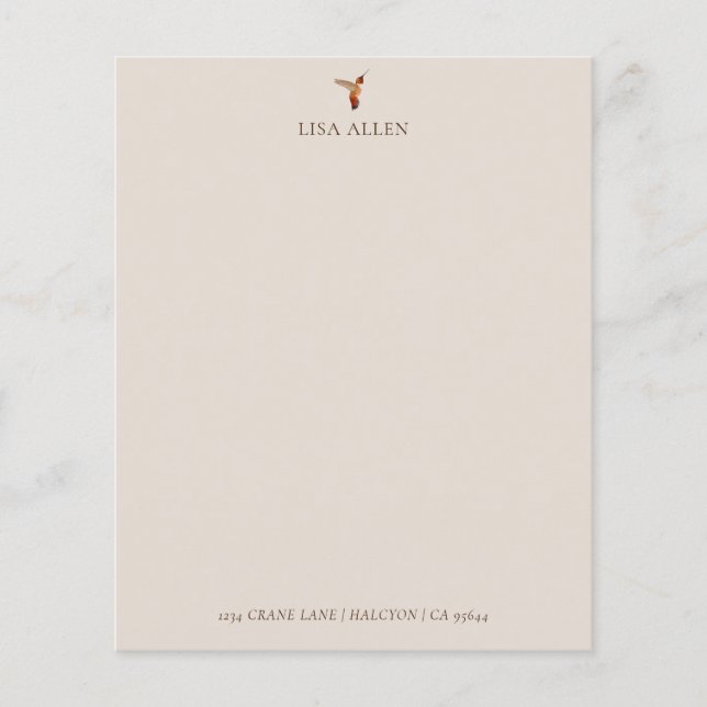 Custom Ecru Allen's Hummingbird Stationery Paper (Front)