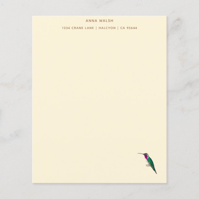 Custom Ecru Lucifer Hummingbird Stationery Paper (Front)
