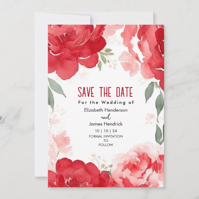 Custom Editable Crimson Red Digital Wedding Invitation (Front)