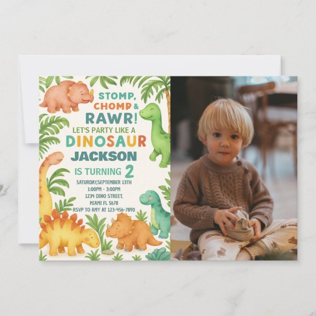 Custom Editable Dino Party Invite (Front)