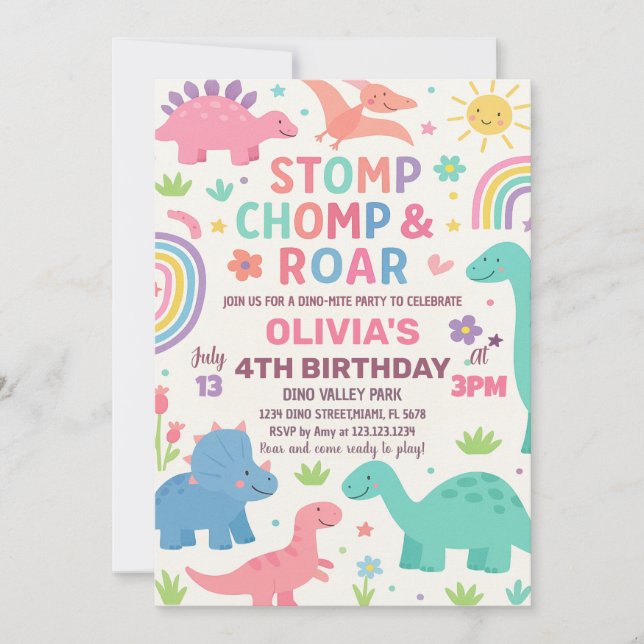 Custom Editable Dino Party Invite (Front)