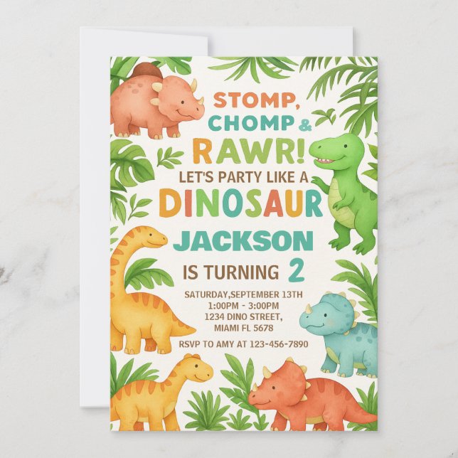Custom Editable Dino Party Invite (Front)