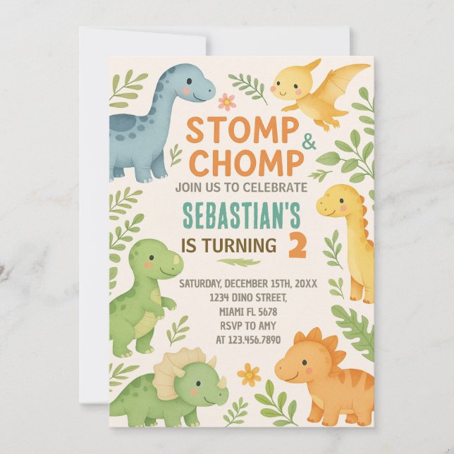 Custom Editable Dino Party Invite (Front)
