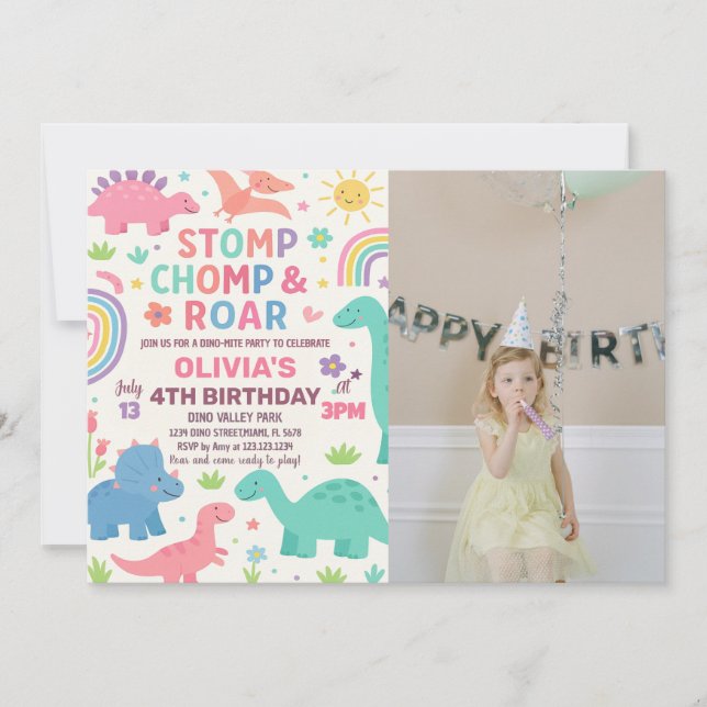 Custom Editable Dino Party Invite (Front)