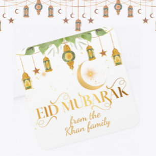 Custom "Eid Mubarak" White Gold Lanterns + Moon Square Sticker