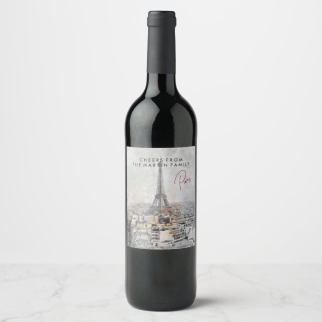 Custom Eiffel Tower Paris Wine Label Personalised (Front)