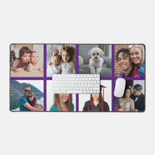 Custom Eight Photo Deep Purple Border Personalised Desk Mat