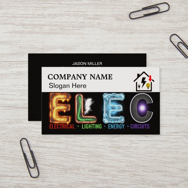 Custom Electrician Business Card with Company Logo (Front/Back In Situ)