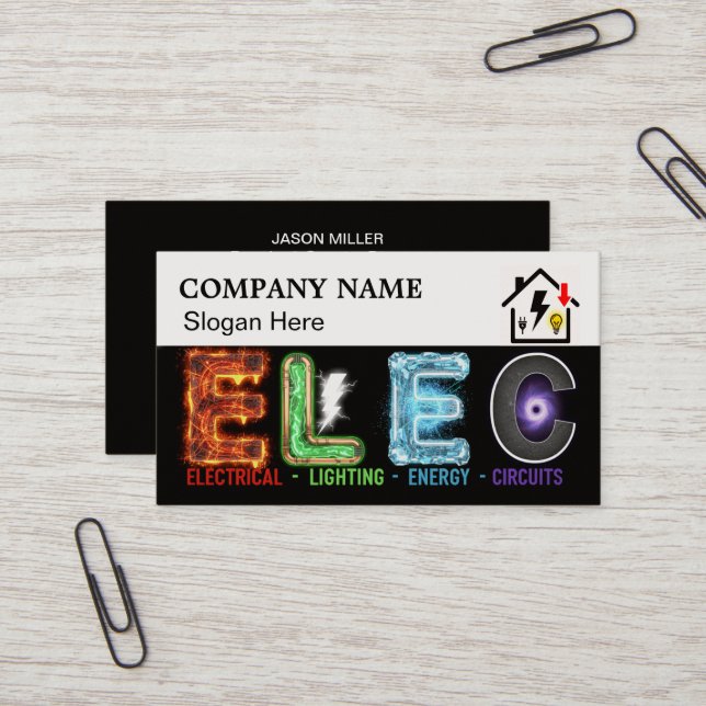 Custom Electrician Business Card with Company Logo (Front/Back In Situ)