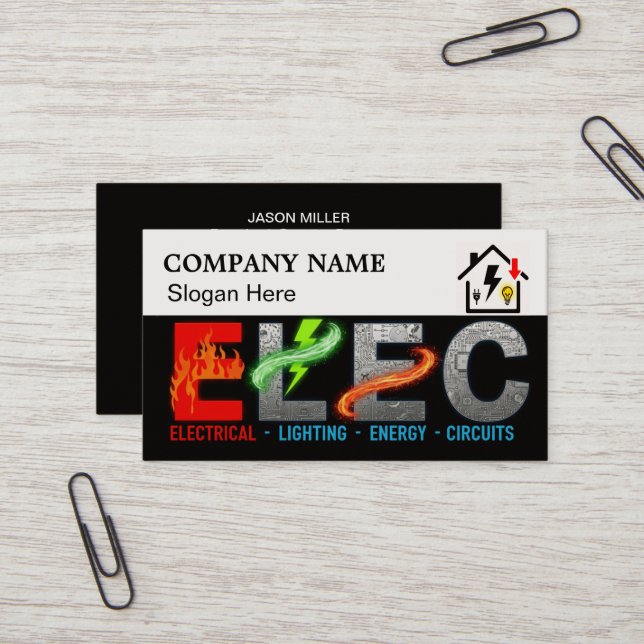 Custom Electrician Business Card with Company Logo (Front/Back In Situ)