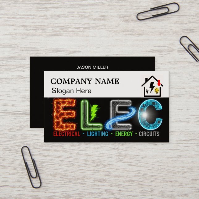 Custom Electrician Business Card with Company Logo (Front/Back In Situ)