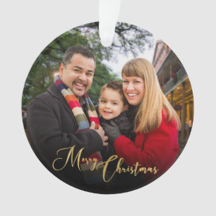 Custom Elegant 2-Sided Family Photo Christmas Cer Ornament