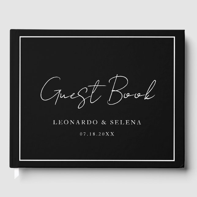 Custom Elegant and modern black white wedding Guest Book (Front)