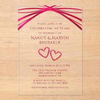 Custom Elegant Arch 40th Wedding Anniversary Party Acrylic Invitations