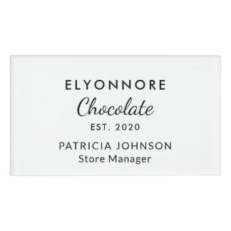 Custom Elegant B&W Minimal Chocolate Brand Staff Name Tag
