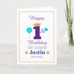 Custom Elegant Baby Boy's 1st Birthday Greeting Card