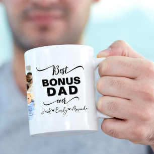 Custom Elegant Best bonus dad ever Photo collage Two-Tone Coffee Mug