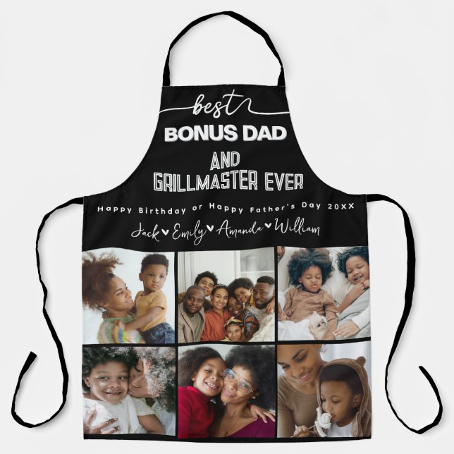 Custom Elegant Best Bonus Dad Photo collage Apron (Front)