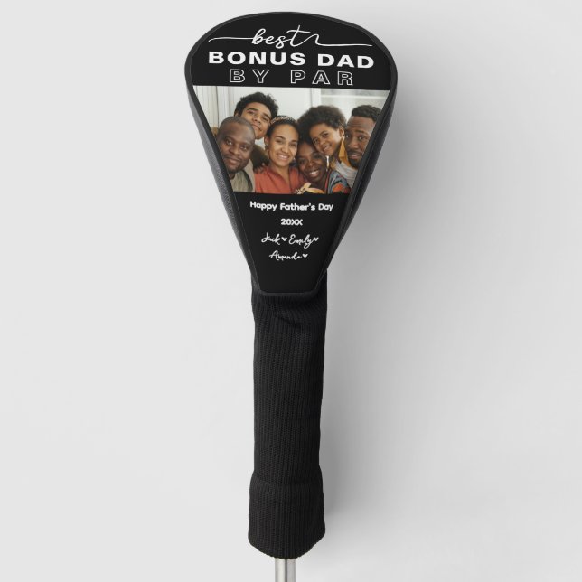 Custom Elegant Best Bonus Dad Photo collage Golf Head Cover (Front)