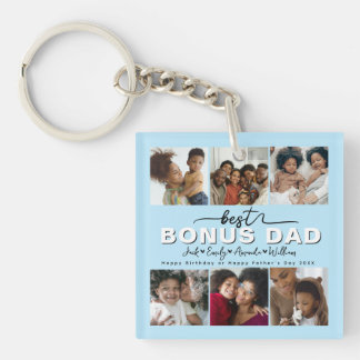 Custom Elegant Best Bonus Dad Photo collage Key Ring