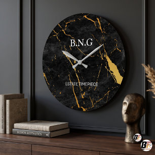 Custom Elegant Black and Gold Marble Business Logo Large Clock