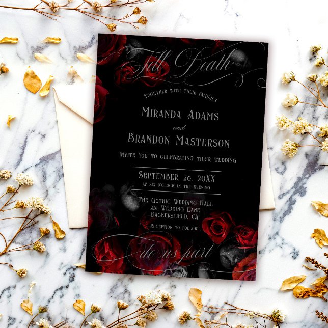 Custom Elegant Black and Red Floral Wedding Invitation (Creator Uploaded)