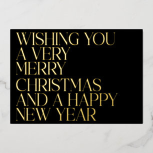 Custom Elegant Black Chic Photo Christmas Gold Foil Holiday Card