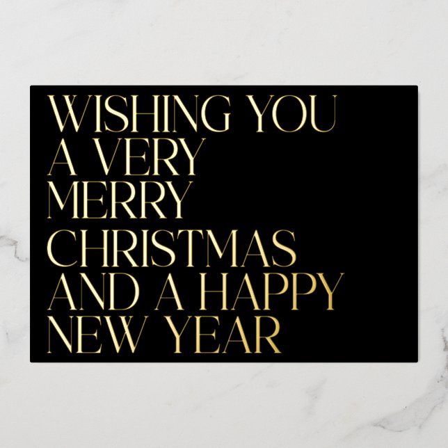 Custom Elegant Black Chic Photo Christmas Gold Foil Holiday Card (Front)