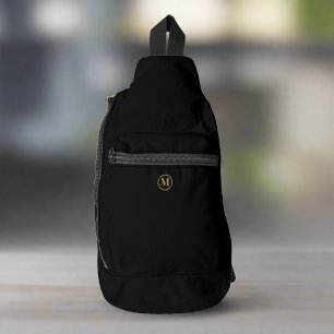 Custom Elegant Black Gold Initial Monogram  Sling Bag