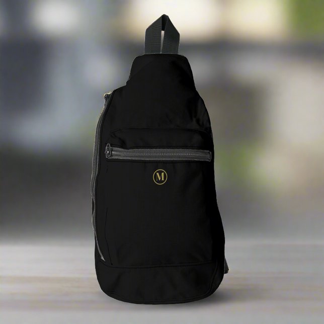 Custom Elegant Black Gold Initial Monogram  Sling Bag (Creator Uploaded)