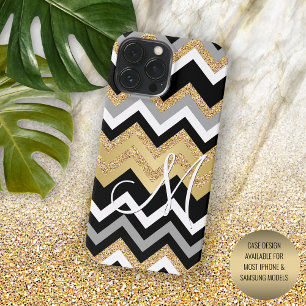 Custom Elegant Black Gold Silver Zigzag Pattern iPhone 16 Pro Max Case