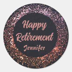 Custom Elegant Black Rose Gold Happy Retirement  Classic Round Sticker