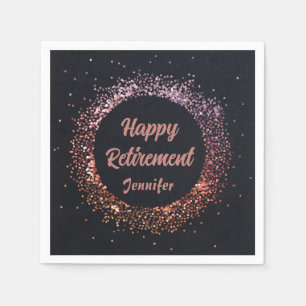 Custom Elegant Black Rose Gold Happy Retirement Napkin