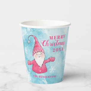 Custom Elegant Blue and Pink Merry Christmas Paper Cups