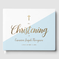 Custom Elegant Blue gold Cross Baby Christening