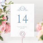 Custom, Elegant Blue Monogram Wedding Table Number<br><div class="desc">Help your guests find their table with this elegant monogrammed table number. Double-sided cards. Clear space all around gives you the liberty to use a table holder or frame. Attractive hand-drawn botanical crest monogram in blue hues. Ability to make changes to text size, style, or position by selecting "Edit Using...</div>