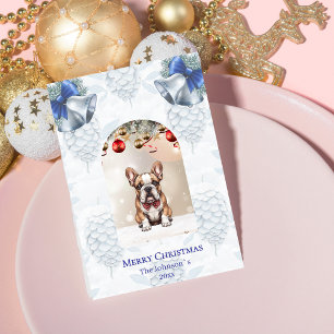 Custom Elegant Blue & Silver Pine Cone Christmas Holiday Card