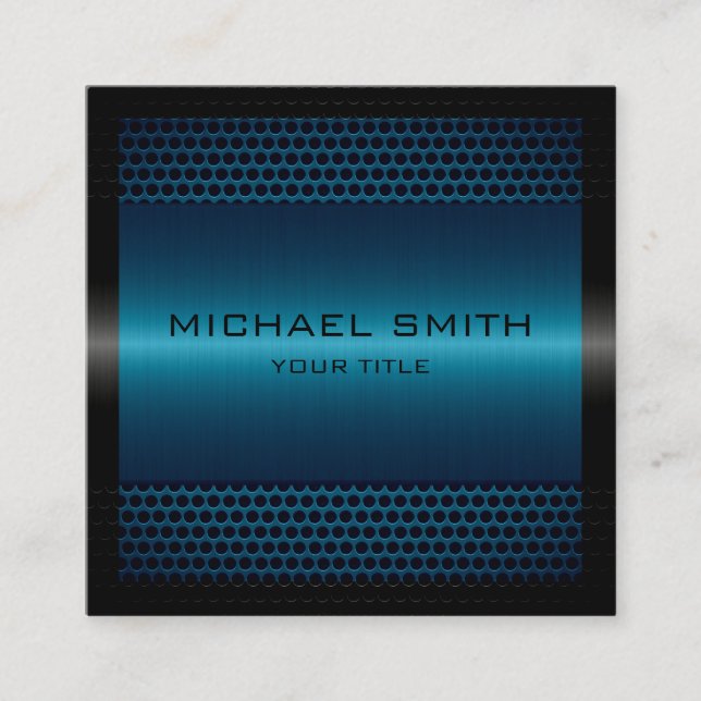Custom Elegant Blue Stainless Metal Square Business Card (Front)