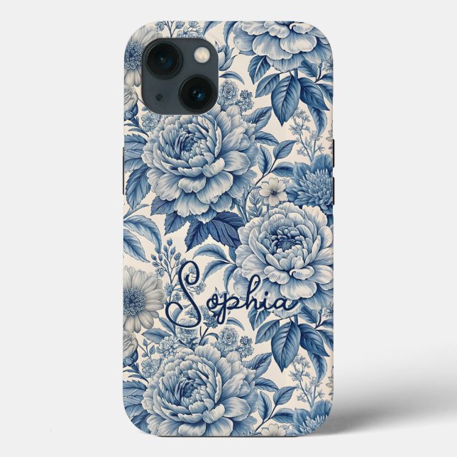 Custom Elegant Boho Chic Blue Blossom Case-Mate iPhone Case (Back)
