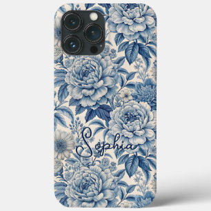 Custom Elegant Boho Chic Blue Blossom iPhone 13 Pro Max Case