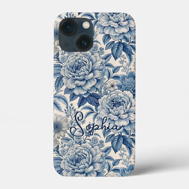 Custom Elegant Boho Chic Blue Blossom Case-Mate iPhone Case (Back)