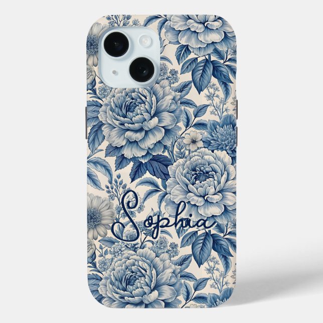 Custom Elegant Boho Chic Blue Blossom Case-Mate iPhone Case (Back)