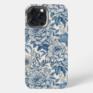 Custom Elegant Boho Chic Blue Blossom iPhone 13 Pro Max Case
