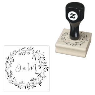 CUSTOM ELEGANT BOTANICAL FOLIAGE CIRCULAR WEDDING  RUBBER STAMP